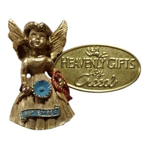 Vintage Creed 24k Gold Plated September Angel Brooch Pin‎